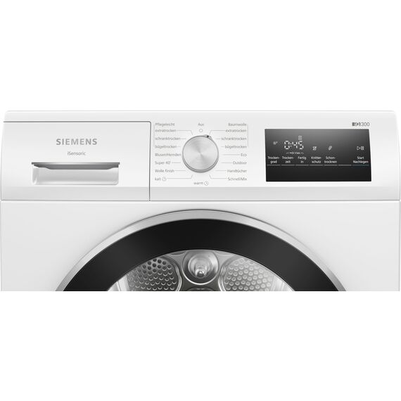 Siemens WT45HV0EM, iQ300, Wärmepumpen-Trockner, 8 kg, autoDry, super40-Programm, 63 dB, Touch LED-Display, softDry, Outdoor-Programm, easyClean-Filter, Kindersicherung, Weiß