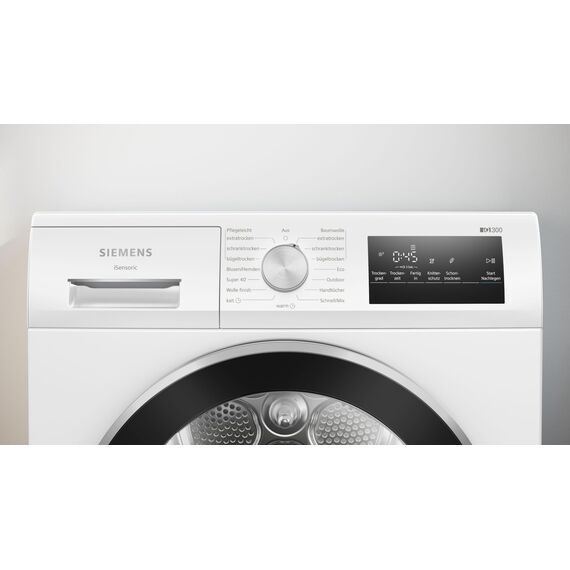 Siemens WT45HV0EM, iQ300, Wärmepumpen-Trockner, 8 kg, autoDry, super40-Programm, 63 dB, Touch LED-Display, softDry, Outdoor-Programm, easyClean-Filter, Kindersicherung, Weiß