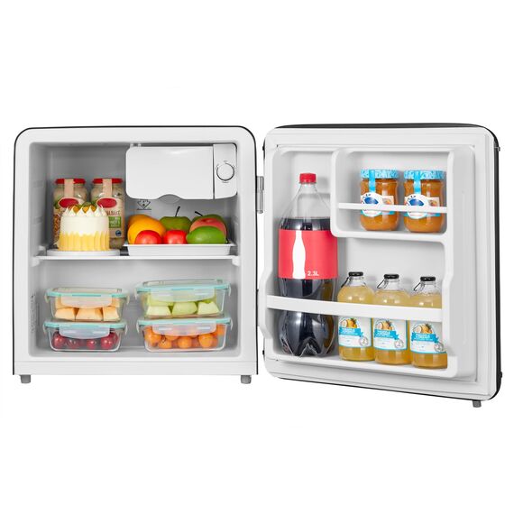 Comfee' RCD50BL2EURT(E) kleiner Kühlschrank, 47 Liter, Retro-Design, Mini-Kühlschrank, Tisch, einstellbarer Thermostat, leise, geeignet für Zuhause, Büro und Hotel, Schwarz [Energieklasse E]