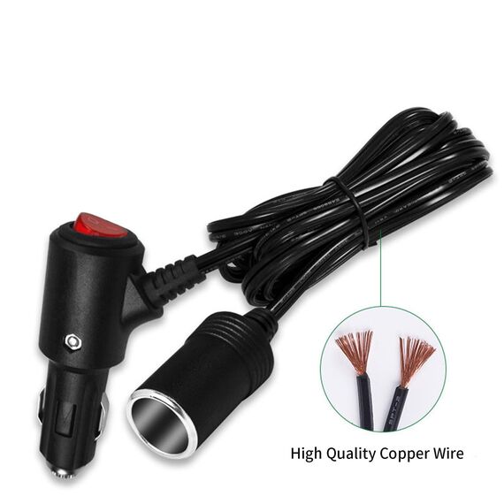 12V Verlängerungskabel 5 m – geschalteter Zigarettenanzünder-Stecker & Buchse mit Sicherung, KFZ 12/24V, Auto-Steckdose für Kühlbox, Camping, 12V Kabel 20AWG