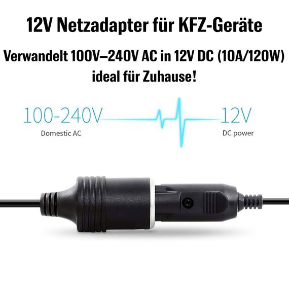 Netzgleichrichter Netzadapter Adapter 100V - 240V auf 12V/10A (120W) KFZ Zigarettenanzünder Steckdose Spannungswandler 12V Netzteil über das Stromnetz für Auto-Kühlbox, Luftpumpe, Autostaubsauger