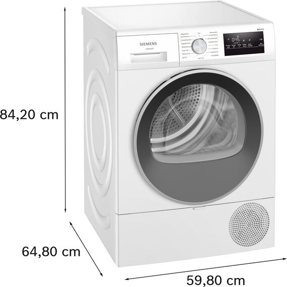 Siemens WT45HV0EM, iQ300, Wärmepumpen-Trockner, 8 kg, autoDry, super40-Programm, 63 dB, Touch LED-Display, softDry, Outdoor-Programm, easyClean-Filter, Kindersicherung, Weiß