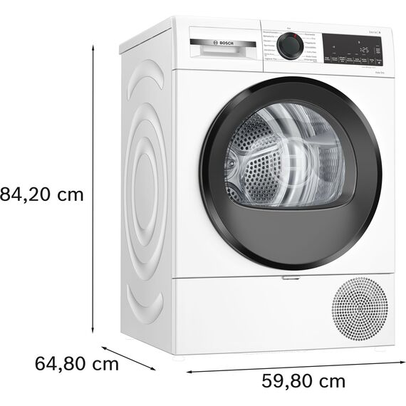Bosch WQG243D41 Serie 6, Wärmepumpentrockner 9 kg, Extra Kurz Trockenprogramm, Halbe Beladung Option, Auto Dry, Easy Clean Filter, Sensitive-Drying-System, Trommelreversierung, Innenbeleuchtung, Weiß