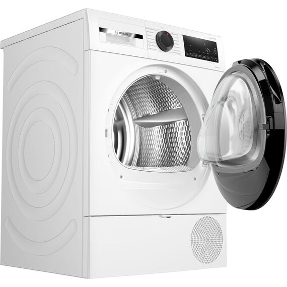 Bosch WQG243D41 Serie 6, Wärmepumpentrockner 9 kg, Extra Kurz Trockenprogramm, Halbe Beladung Option, Auto Dry, Easy Clean Filter, Sensitive-Drying-System, Trommelreversierung, Innenbeleuchtung, Weiß