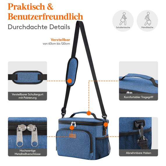 Lifewit Isolierte Kühltasche, Wiederverwendbare Lunchtasche, Tragbare Kühlbox auslaufsicher, Tragetasche mit verstellbarem Schulterriemen für Erwachsene für Arbeit/Picknick, Dunkelblau, 15L 24 Dosen