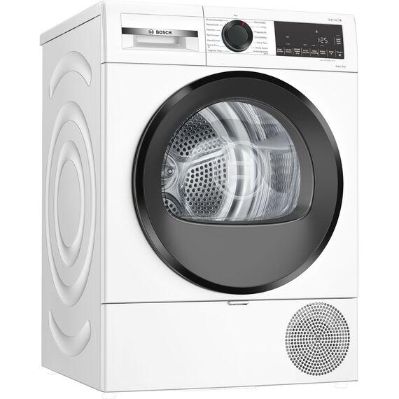 Bosch WQG243D41 Serie 6, Wärmepumpentrockner 9 kg, Extra Kurz Trockenprogramm, Halbe Beladung Option, Auto Dry, Easy Clean Filter, Sensitive-Drying-System, Trommelreversierung, Innenbeleuchtung, Weiß