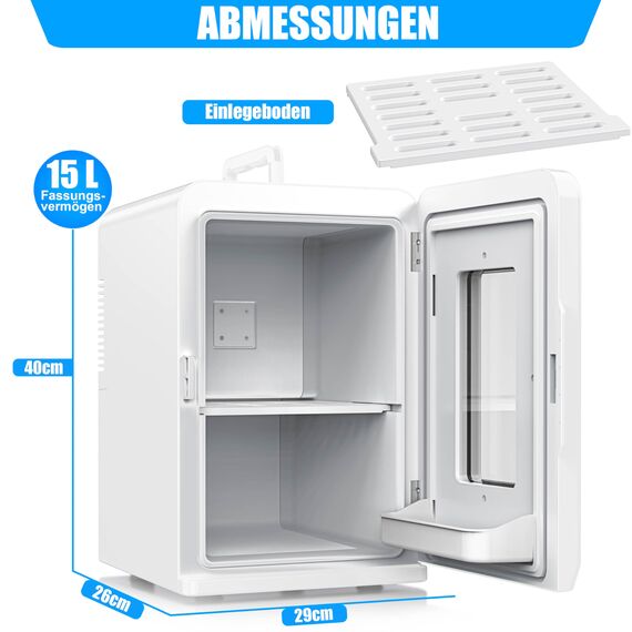 KESSER® 2in1 Mini Kühlschrank Kühlbox 15 Liter Kühl und Heizfunktion Tragbarer AC DC 220-240V/12V Steckdose und Zigarettenanzünder Warmhaltebox -Thermobox Auto Büros Zimmer Camping Garten Weiß