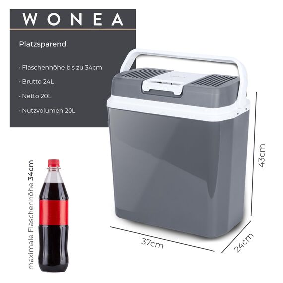 WONEA 24 Liter Thermoelektrische Kühlbox mit USB Anschluss für Powerbank, 12V 230V KÜHLEN und WÄRMEN, Leise Camping Kühlbox Auto LKW