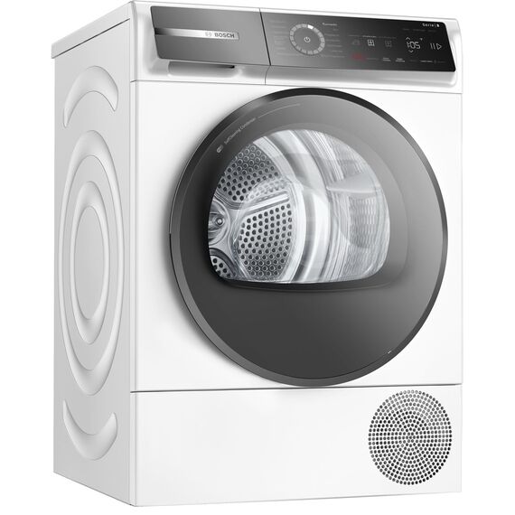 Bosch WQB246D41 Serie 8, Wärmepumpentrockner 9kg, Silent Dry - Extrem leise, Schneller getrocknete Wäsche, Auto Dry, Selbstreinigender Kondensator, Trommelinnenbeleuchtung, Home Connect, Weiß