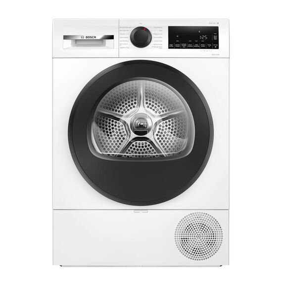 Bosch WQG243D41 Serie 6, Wärmepumpentrockner 9 kg, Extra Kurz Trockenprogramm, Halbe Beladung Option, Auto Dry, Easy Clean Filter, Sensitive-Drying-System, Trommelreversierung, Innenbeleuchtung, Weiß