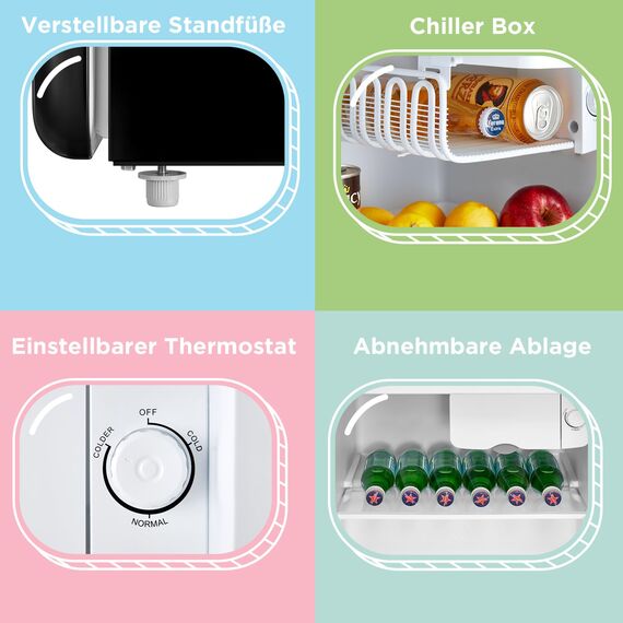 Comfee' RCD50BL2EURT(E) kleiner Kühlschrank, 47 Liter, Retro-Design, Mini-Kühlschrank, Tisch, einstellbarer Thermostat, leise, geeignet für Zuhause, Büro und Hotel, Schwarz [Energieklasse E]