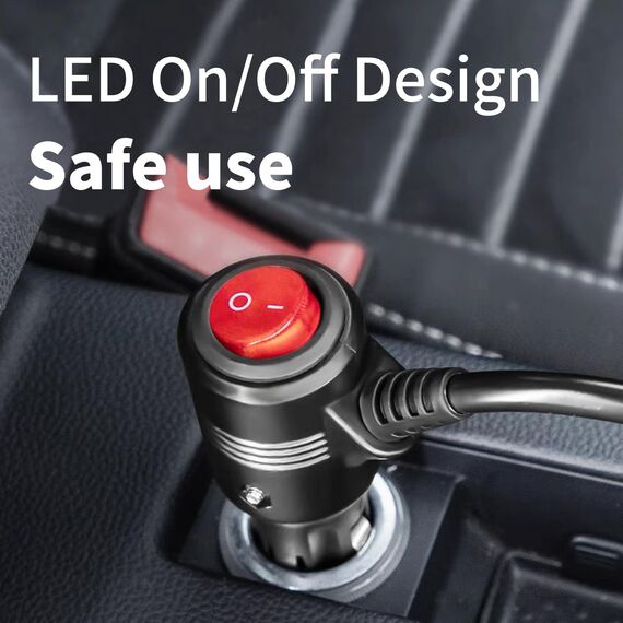 12V Verlängerungskabel 5 m – geschalteter Zigarettenanzünder-Stecker & Buchse mit Sicherung, KFZ 12/24V, Auto-Steckdose für Kühlbox, Camping, 12V Kabel 20AWG