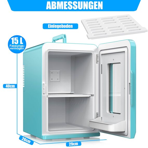 KESSER® 2in1 Mini Kühlschrank Kühlbox 15 Liter Kühl und Heizfunktion Tragbarer AC DC 220-240V/12V Steckdose und Zigarettenanzünder Warmhaltebox Thermobox Auto Büros Zimmer Camping Garten Hellblau