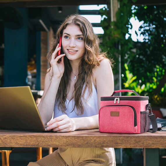 Lifewit Isolierte Kühltasche, Wiederverwendbare Lunchtasche, Tragbare Kühlbox auslaufsicher, Tragetasche mit verstellbarem Schulterriemen für Erwachsene für Arbeit/Picknick, Pink, 9L 12 Dosen
