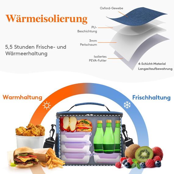 Lifewit Isolierte Kühltasche, Wiederverwendbare Lunchtasche, Tragbare Kühlbox auslaufsicher, Tragetasche mit verstellbarem Schulterriemen für Erwachsene für Arbeit/Picknick, Dunkelblau, 15L 24 Dosen