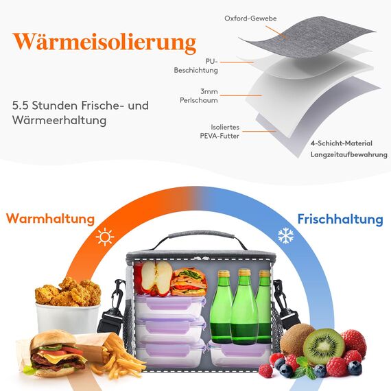 Lifewit Isolierte Kühltasche, Wiederverwendbare Lunchtasche, Tragbare Kühlbox auslaufsicher, Tragetasche mit verstellbarem Schulterriemen für Erwachsene für Arbeit/Picknick, Grau, 15L 24 Dosen