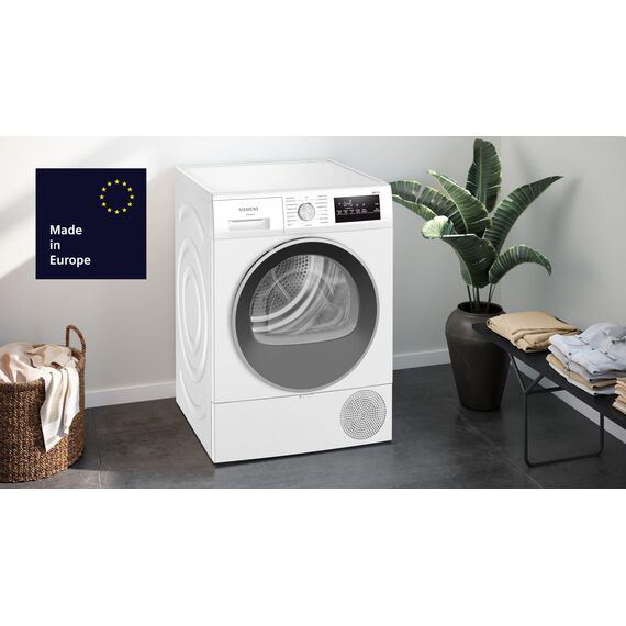 Siemens WT45HV0EM, iQ300, Wärmepumpen-Trockner, 8 kg, autoDry, super40-Programm, 63 dB, Touch LED-Display, softDry, Outdoor-Programm, easyClean-Filter, Kindersicherung, Weiß