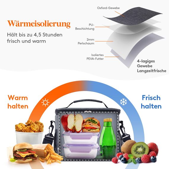 Lifewit Isolierte Kühltasche, Wiederverwendbare Lunchtasche, Tragbare Kühlbox auslaufsicher, Tragetasche mit verstellbarem Schulterriemen für Erwachsene für Arbeit/Picknick, Dunkelgrau, 9L 12 Dosen