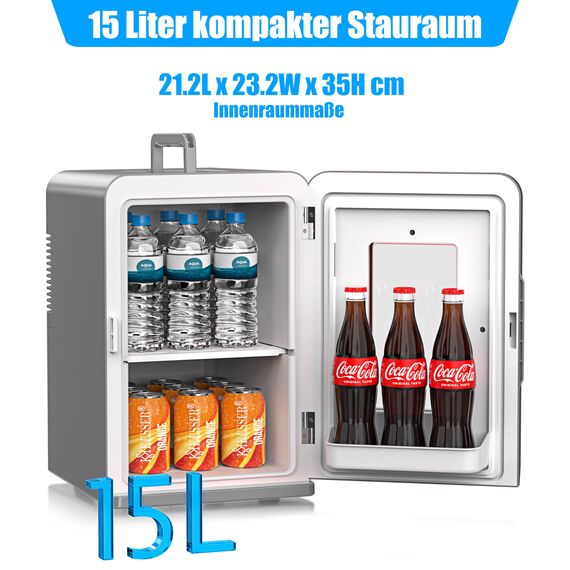KESSER® 2in1 Mini Kühlschrank Kühlbox 15 Liter Kühl und Heizfunktion Tragbarer AC DC 220-240V/12V Steckdose und Zigarettenanzünder Warmhaltebox Mini-Thermobox Auto Büros Zimmer Camping Garten Grau