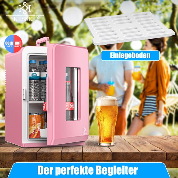 KESSER® 2in1 Mini Kühlschrank Kühlbox 15 Liter Kühl und Heizfunktion Tragbarer AC DC 220-240V/12V Steckdose und Zigarettenanzünder Warmhaltebox Mini-Thermobox Auto Büros Zimmer Camping Garten Rosa