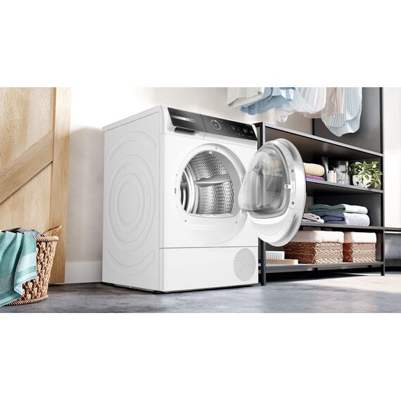 Bosch WQB246D41 Serie 8, Wärmepumpentrockner 9kg, Silent Dry - Extrem leise, Schneller getrocknete Wäsche, Auto Dry, Selbstreinigender Kondensator, Trommelinnenbeleuchtung, Home Connect, Weiß