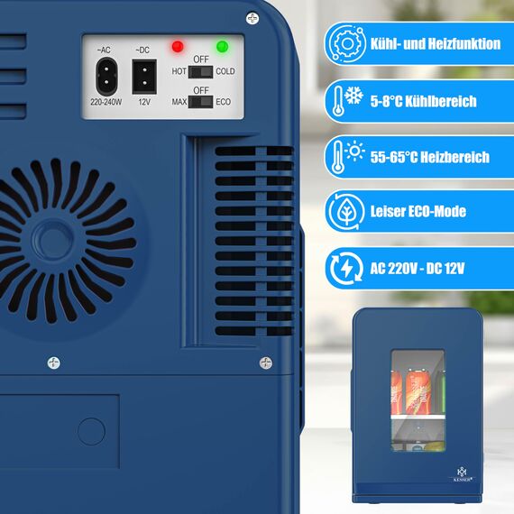 KESSER 2in1 Mini Kühlschrank Kühlbox 15 Liter Kühl und Heizfunktion Tragbarer AC DC 220-240V/12V Steckdose Zigarettenanzünder Warmhaltebox Mini-Thermobox Auto Büros Zimmer Camping Garten, Navyblau