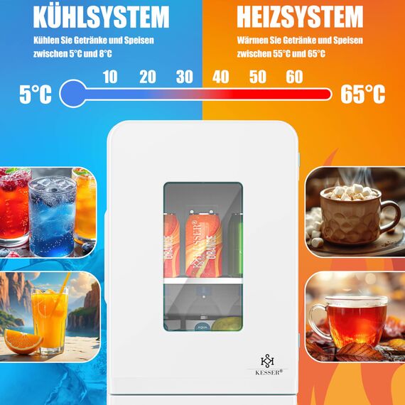 KESSER® 2in1 Mini Kühlschrank Kühlbox 15 Liter Kühl und Heizfunktion Tragbarer AC DC 220-240V/12V Steckdose und Zigarettenanzünder Warmhaltebox -Thermobox Auto Büros Zimmer Camping Garten Weiß