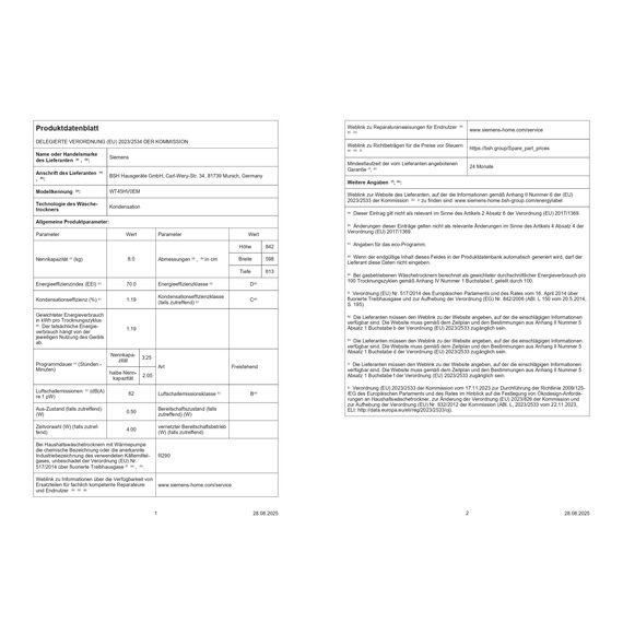 Siemens WT45HV0EM, iQ300, Wärmepumpen-Trockner, 8 kg, autoDry, super40-Programm, 63 dB, Touch LED-Display, softDry, Outdoor-Programm, easyClean-Filter, Kindersicherung, Weiß