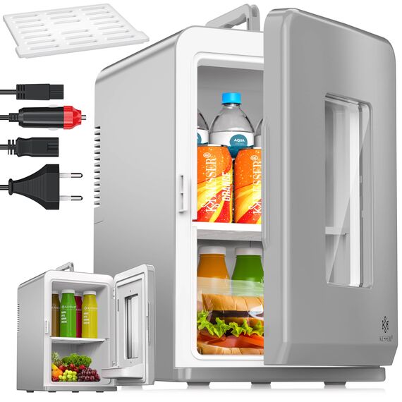 KESSER® 2in1 Mini Kühlschrank Kühlbox 15 Liter Kühl und Heizfunktion Tragbarer AC DC 220-240V/12V Steckdose und Zigarettenanzünder Warmhaltebox Mini-Thermobox Auto Büros Zimmer Camping Garten Grau