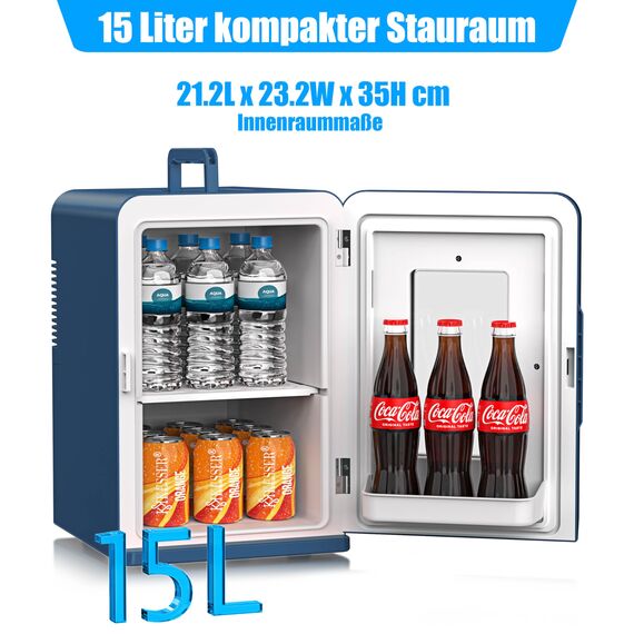 KESSER 2in1 Mini Kühlschrank Kühlbox 15 Liter Kühl und Heizfunktion Tragbarer AC DC 220-240V/12V Steckdose Zigarettenanzünder Warmhaltebox Mini-Thermobox Auto Büros Zimmer Camping Garten, Navyblau