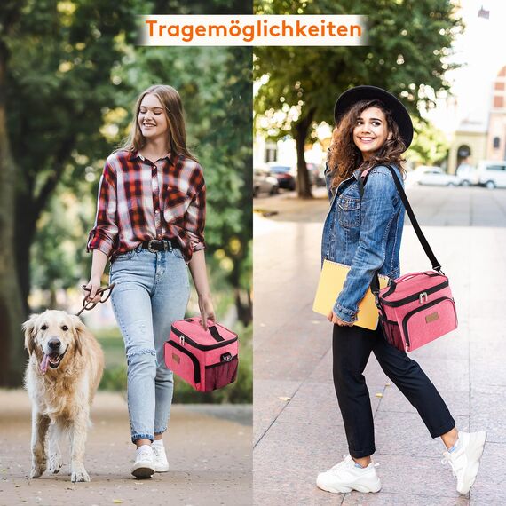 Lifewit Isolierte Kühltasche, Wiederverwendbare Lunchtasche, Tragbare Kühlbox auslaufsicher, Tragetasche mit verstellbarem Schulterriemen für Erwachsene für Arbeit/Picknick, Pink, 9L 12 Dosen