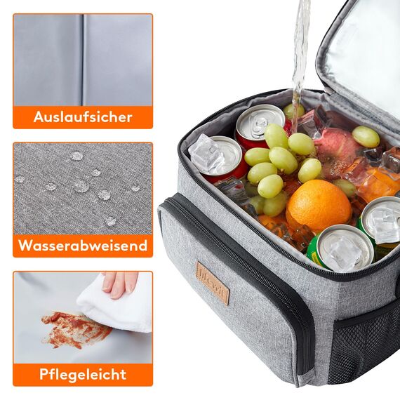 Lifewit Isolierte Kühltasche, Wiederverwendbare Lunchtasche, Tragbare Kühlbox auslaufsicher, Tragetasche mit verstellbarem Schulterriemen für Erwachsene für Arbeit/Picknick, Grau, 15L 24 Dosen
