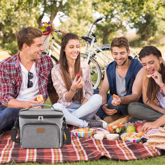 Lifewit Isolierte Kühltasche, Wiederverwendbare Lunchtasche, Tragbare Kühlbox auslaufsicher, Tragetasche mit verstellbarem Schulterriemen für Erwachsene für Arbeit/Picknick, Grau, 15L 24 Dosen