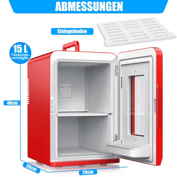 KESSER® 2in1 Mini Kühlschrank Kühlbox 15 Liter Kühl und Heizfunktion Tragbarer AC DC 220-240V/12V Steckdose und Zigarettenanzünder Warmhaltebox, Thermobox Auto Büros Zimmer Camping Garten Rot