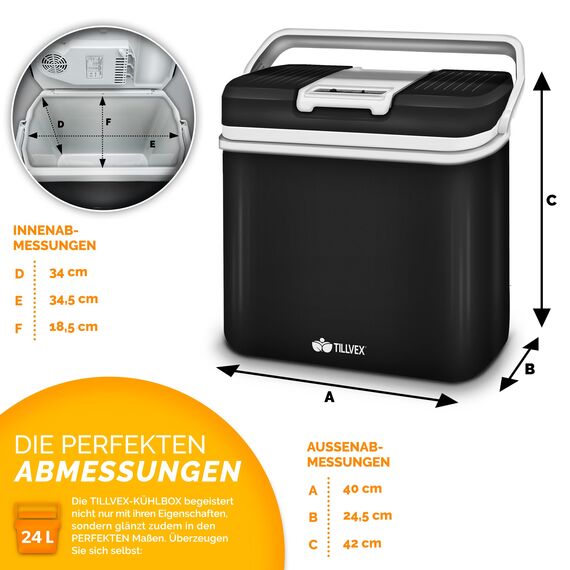 tillvex Kühlbox elektrisch 24L | Mini-Kühlschrank 230 V und 12 V für KFZ Auto Camping | kühlt & wärmt | ECO-Modus (Anthrazit)