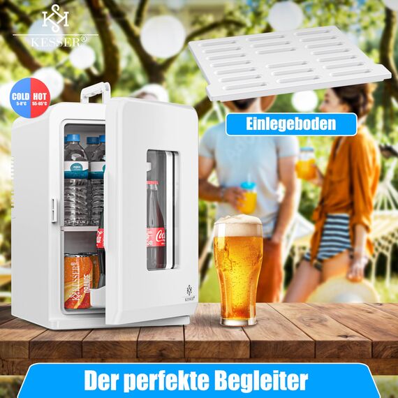 KESSER® 2in1 Mini Kühlschrank Kühlbox 15 Liter Kühl und Heizfunktion Tragbarer AC DC 220-240V/12V Steckdose und Zigarettenanzünder Warmhaltebox -Thermobox Auto Büros Zimmer Camping Garten Weiß