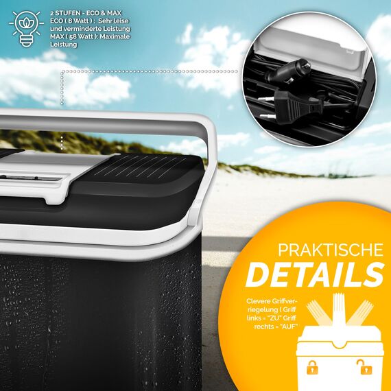 tillvex Kühlbox elektrisch 24L | Mini-Kühlschrank 230 V und 12 V für KFZ Auto Camping | kühlt & wärmt | ECO-Modus (Anthrazit)