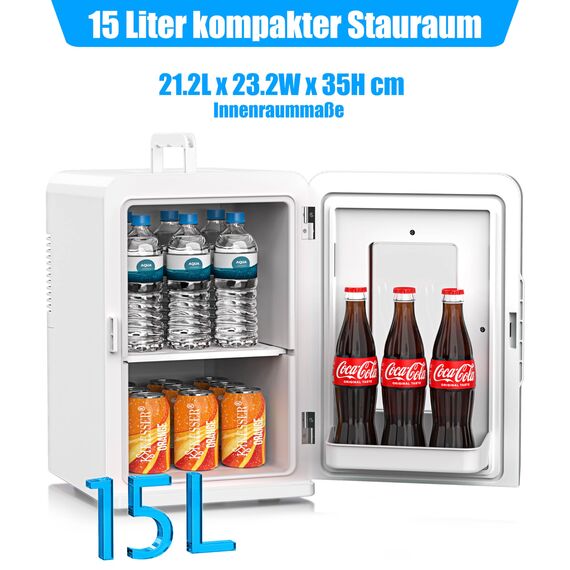 KESSER® 2in1 Mini Kühlschrank Kühlbox 15 Liter Kühl und Heizfunktion Tragbarer AC DC 220-240V/12V Steckdose und Zigarettenanzünder Warmhaltebox -Thermobox Auto Büros Zimmer Camping Garten Weiß