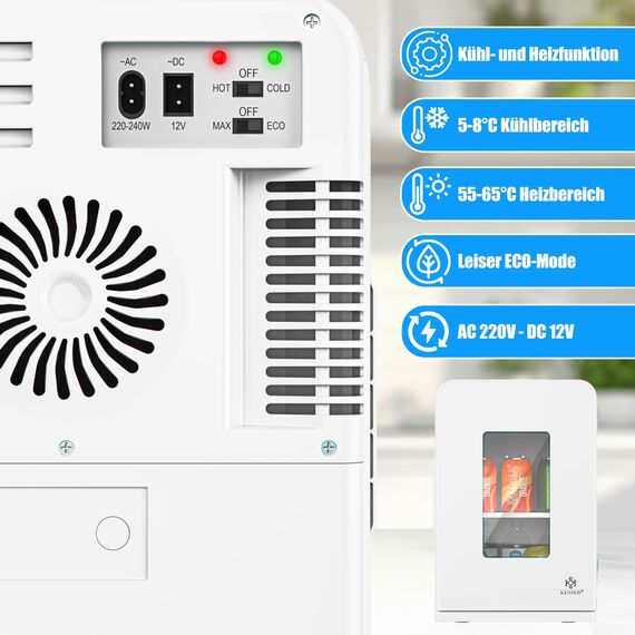 KESSER® 2in1 Mini Kühlschrank Kühlbox 15 Liter Kühl und Heizfunktion Tragbarer AC DC 220-240V/12V Steckdose und Zigarettenanzünder Warmhaltebox -Thermobox Auto Büros Zimmer Camping Garten Weiß