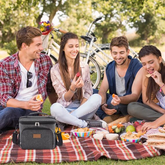 Lifewit Isolierte Kühltasche, Wiederverwendbare Lunchtasche, Tragbare Kühlbox auslaufsicher, Tragetasche mit verstellbarem Schulterriemen für Erwachsene für Arbeit/Picknick, Dunkelgrau, 9L 12 Dosen