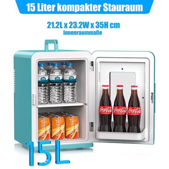 KESSER® 2in1 Mini Kühlschrank Kühlbox 15 Liter Kühl und Heizfunktion Tragbarer AC DC 220-240V/12V Steckdose und Zigarettenanzünder Warmhaltebox Thermobox Auto Büros Zimmer Camping Garten Hellblau