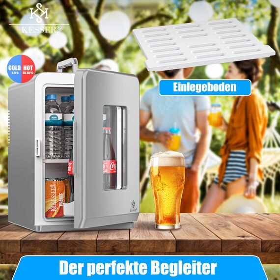 KESSER® 2in1 Mini Kühlschrank Kühlbox 15 Liter Kühl und Heizfunktion Tragbarer AC DC 220-240V/12V Steckdose und Zigarettenanzünder Warmhaltebox Mini-Thermobox Auto Büros Zimmer Camping Garten Grau