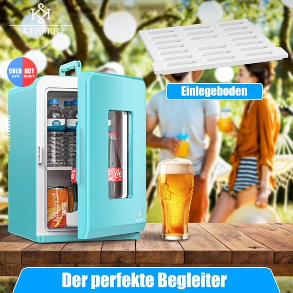 KESSER® 2in1 Mini Kühlschrank Kühlbox 15 Liter Kühl und Heizfunktion Tragbarer AC DC 220-240V/12V Steckdose und Zigarettenanzünder Warmhaltebox Thermobox Auto Büros Zimmer Camping Garten Hellblau