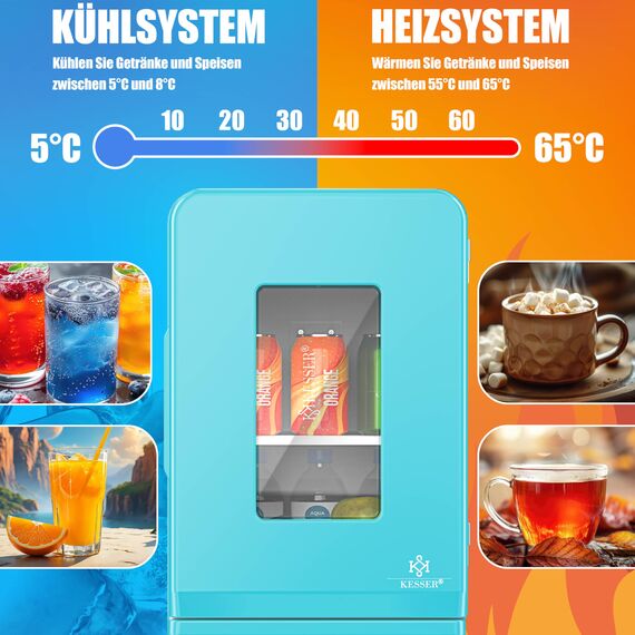 KESSER® 2in1 Mini Kühlschrank Kühlbox 15 Liter Kühl und Heizfunktion Tragbarer AC DC 220-240V/12V Steckdose und Zigarettenanzünder Warmhaltebox Thermobox Auto Büros Zimmer Camping Garten Hellblau