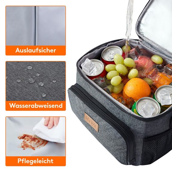 Lifewit Isolierte Kühltasche, Wiederverwendbare Lunchtasche, Tragbare Kühlbox auslaufsicher, Tragetasche mit verstellbarem Schulterriemen für Erwachsene für Arbeit/Picknick, Dunkelgrau, 9L 12 Dosen