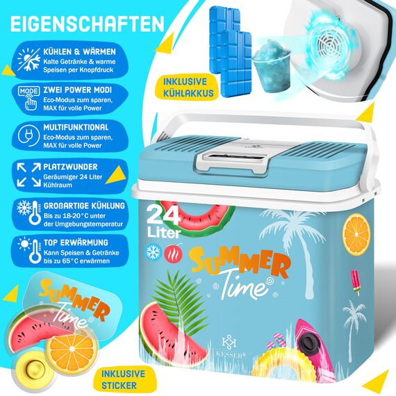 KESSER® 24 Liter Kühlbox | KÜHLT und WÄRMT | Thermo-Elektrische Kühlbox inklusive 2X Kühlakku 12 Volt und 230 Volt | Mini-Kühlschrank | für Auto und Camping | EEK E | Bunt
