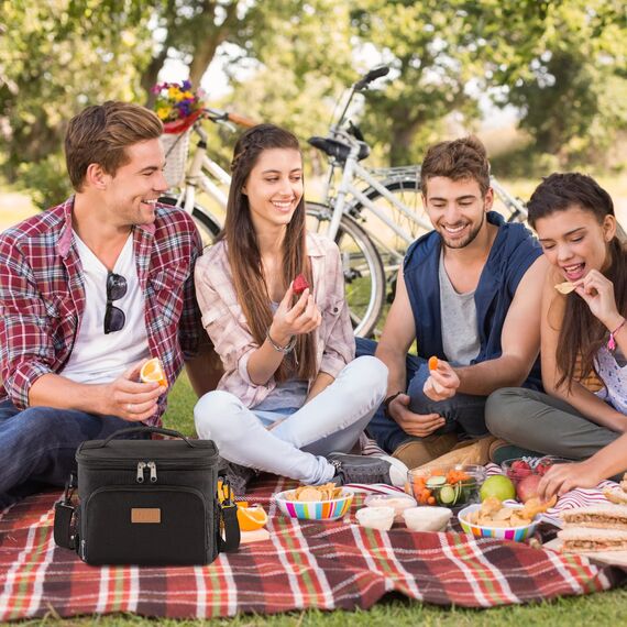 Lifewit Isolierte Kühltasche, Wiederverwendbare Lunchtasche, Tragbare Kühlbox auslaufsicher, Tragetasche mit verstellbarem Schulterriemen für Erwachsene für Arbeit/Picknick, Schwarz, 9L 12 Dosen