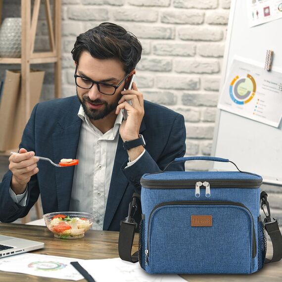 Lifewit Isolierte Kühltasche, Wiederverwendbare Lunchtasche, Tragbare Kühlbox auslaufsicher, Tragetasche mit verstellbarem Schulterriemen für Erwachsene für Arbeit/Picknick, Dunkelblau, 15L 24 Dosen