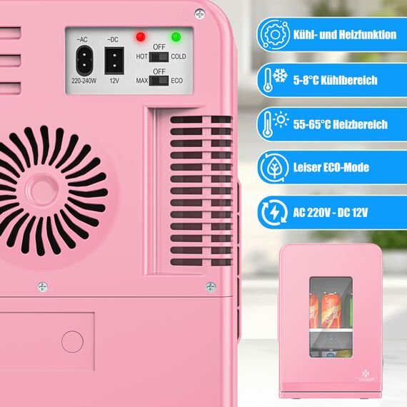 KESSER® 2in1 Mini Kühlschrank Kühlbox 15 Liter Kühl und Heizfunktion Tragbarer AC DC 220-240V/12V Steckdose und Zigarettenanzünder Warmhaltebox Mini-Thermobox Auto Büros Zimmer Camping Garten Rosa
