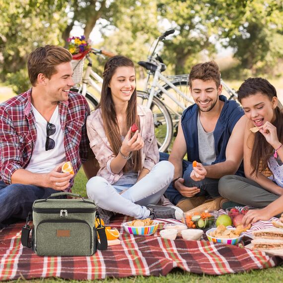 Lifewit Isolierte Kühltasche, Wiederverwendbare Lunchtasche, Tragbare Kühlbox auslaufsicher, Tragetasche mit verstellbarem Schulterriemen für Erwachsene für Arbeit/Picknick, Dunkelgrün, 9L 12 Dosen